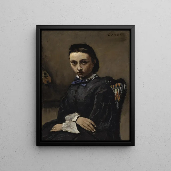 Portræt af ung kvinde - Jean-Baptiste-Camille Corot — indrammet kunstværk på væggen