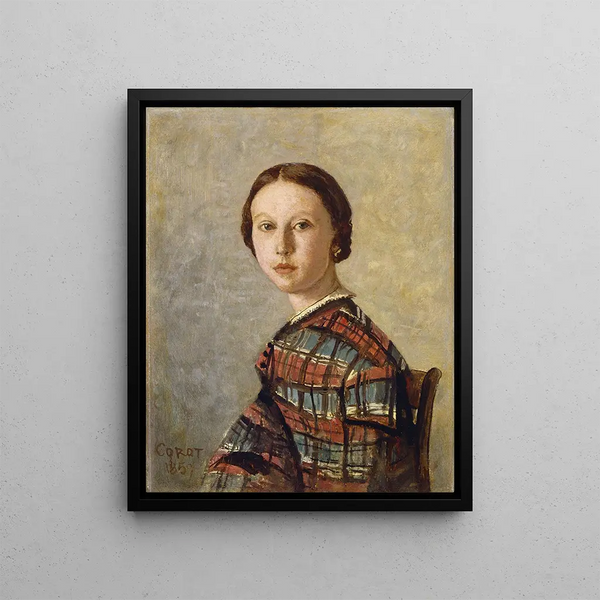 Portrait af en ung pige - Jean-Baptiste-Camille Corot — indrammet kunstværk på væggen