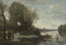 floden med et fjernt tårn - Jean-Baptiste-Camille Corot — visning af kunstværket