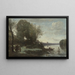 floden med et fjernt tårn - Jean-Baptiste-Camille Corot — indrammet kunstværk på væggen
