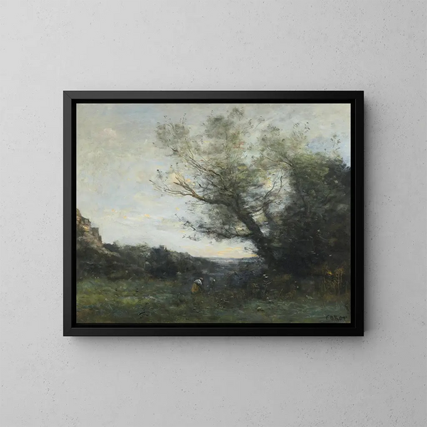 Souvenir d'Italie. La cueillette - Jean-Baptiste-Camille Corot — indrammet kunstværk på væggen