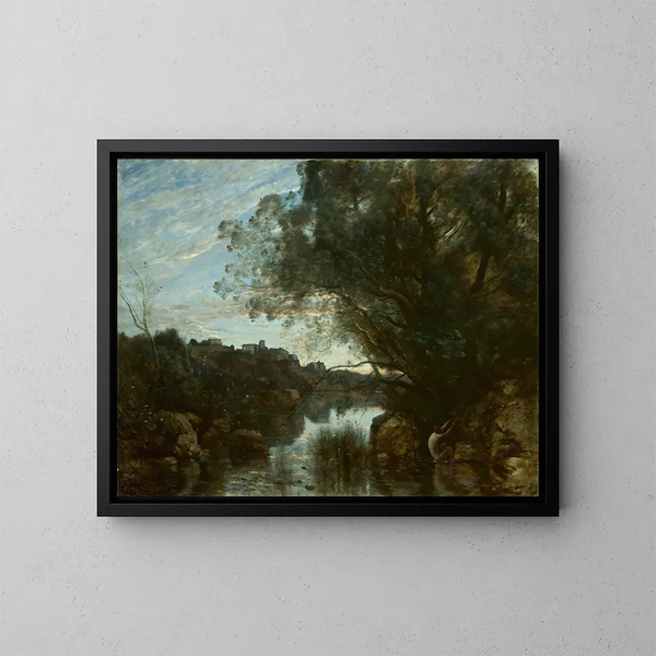 Souvenir af omgivelserne ved Nemi-søen - Jean-Baptiste-Camille Corot — indrammet kunstværk på væggen