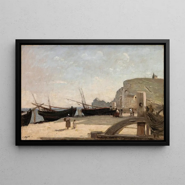 La plage d'Étretat - Jean-Baptiste-Camille Corot — indrammet kunstværk på væggen