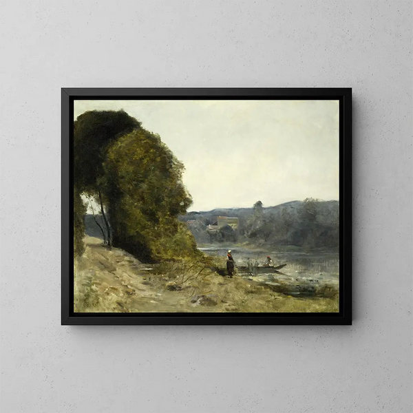 maleriet Le départ du batelier - Jean-Baptiste-Camille Corot — indrammet kunstværk på væggen
