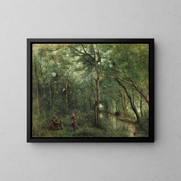 Les Ramasseurs d'anguille - Jean-Baptiste-Camille Corot — indrammet kunstværk på væggen