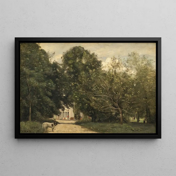 "L'entrée de la villa de M. Dubuisson à Brunoy" - Jean-Baptiste-Camille Corot — indrammet kunstværk på væggen