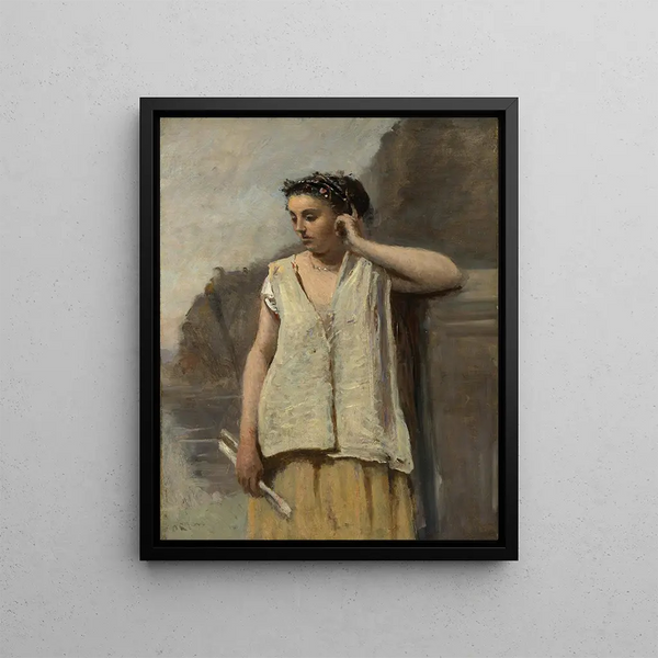 historien om Muse - Jean-Baptiste-Camille Corot — indrammet kunstværk på væggen