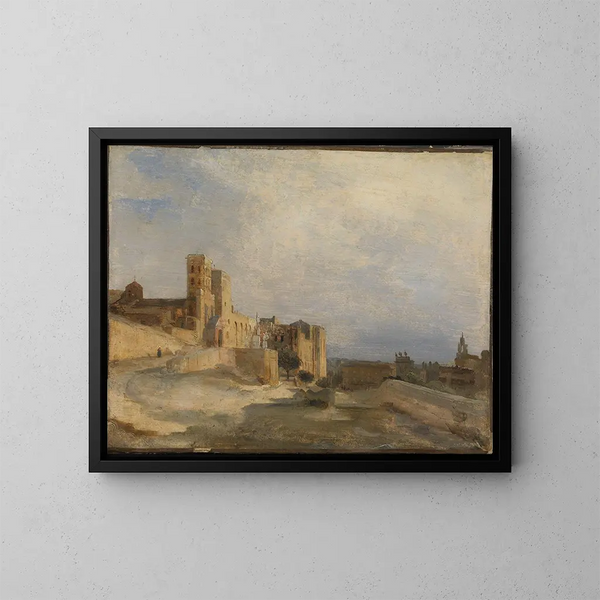 Pavepaladset i Avignon - Jean-Baptiste-Camille Corot — indrammet kunstværk på væggen