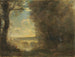 En fisker med fiskestang, minde om Mantes bro - Jean-Baptiste-Camille Corot — visning af kunstværket