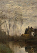 Et hjørne af en flod med hus og poppeltræer - Jean-Baptiste-Camille Corot — visning af kunstværket