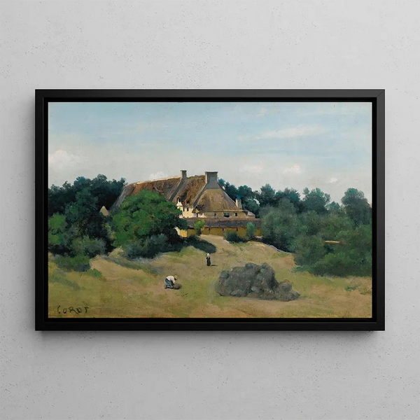 En gård i Saint-Martin-du-Bon-Fossé nær Saint-Lô - Jean-Baptiste-Camille Corot — indrammet kunstværk på væggen