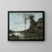 En bonde og hendes ko, dammen set fra en landsby - Jean-Baptiste-Camille Corot — indrammet kunstværk på væggen