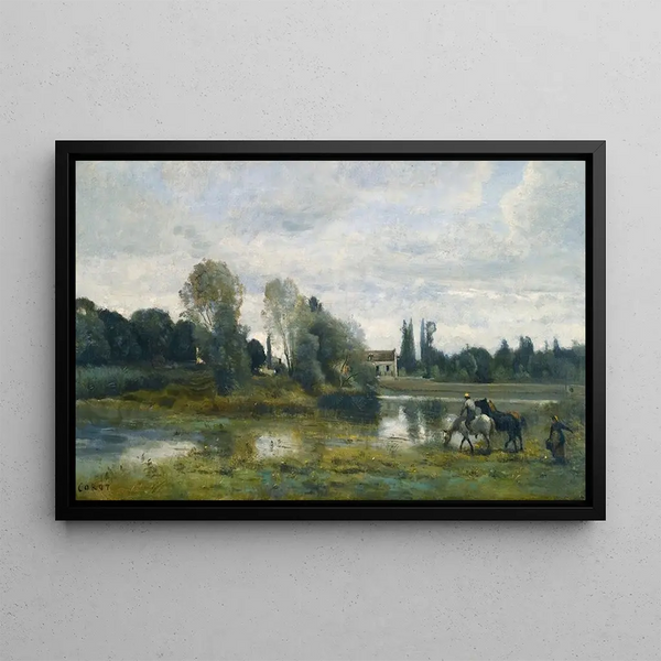 Ville d'Avray L'abreuvoir des chevaux - Jean-Baptiste-Camille Corot — indrammet kunstværk på væggen