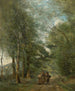 Ville d'Avray Bønder, der taler på stien langs dammen - Jean-Baptiste-Camille Corot — visning af kunstværket