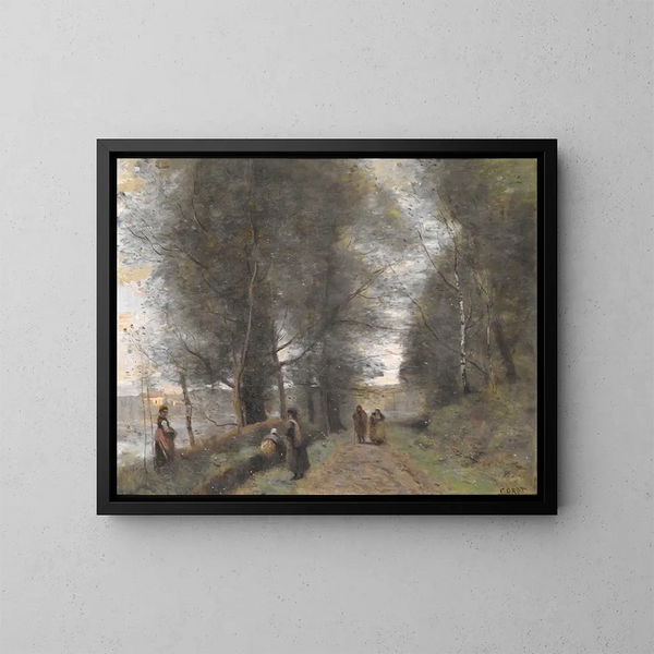 Sentier boisé à Ville-d'Avray bordant l'étang - Jean-Baptiste-Camille Corot — indrammet kunstværk på væggen