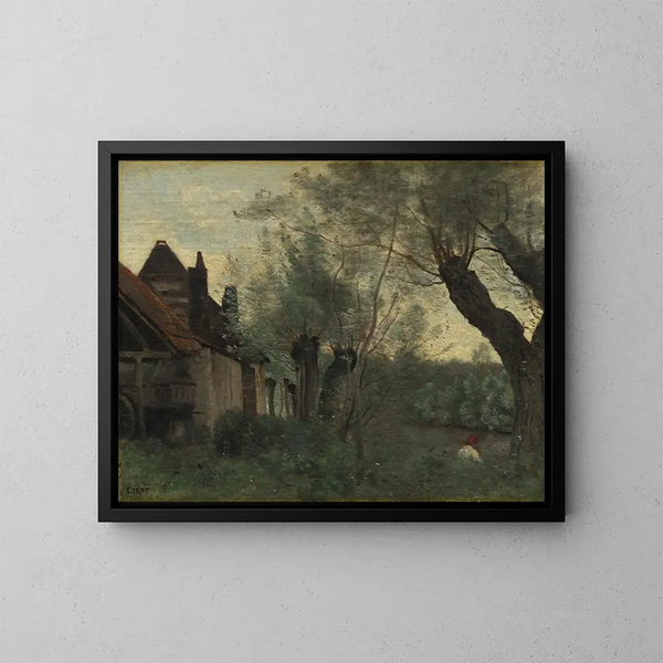 Solsikker og gård i Sainte-Catherine-les-Arras - Jean-Baptiste-Camille Corot — indrammet kunstværk på væggen