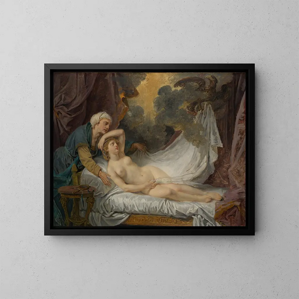 Aiginas maleri besøgt af Jupiter - Jean-Baptiste Greuze — indrammet kunstværk på væggen