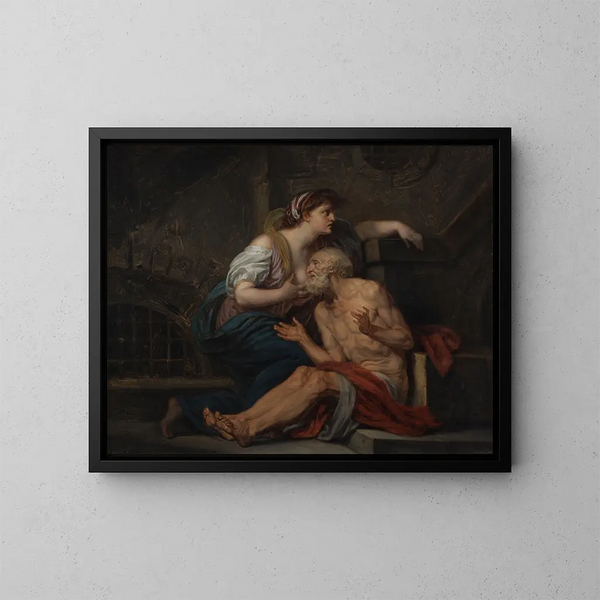 Cimon et Pero, la charité romaine - Jean-Baptiste Greuze — indrammet kunstværk på væggen