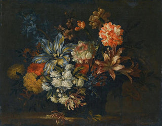 JeanBaptiste Monnoyer - A Still Life Of Lillies Honeysuckle And Other Flowers In A Vase On A Ledge.webp