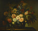 Dahlias, tulipaner, kaprifol og andre blomster i en kurv på et bord - Jean-Baptiste Monnoyer — visning af kunstværket