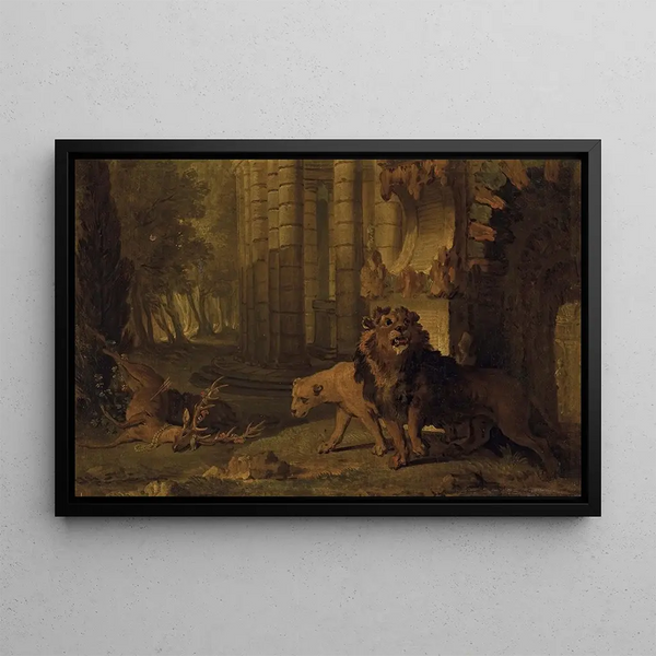 Atalante og Hippomène malet om til løver - Jean-Baptiste Oudry — indrammet kunstværk på væggen