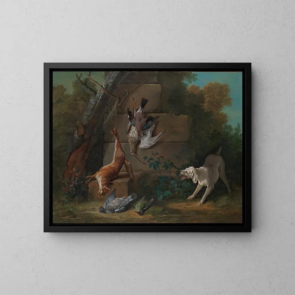 Hund, der passer på en død vildt - Jean-Baptiste Oudry — indrammet kunstværk på væggen