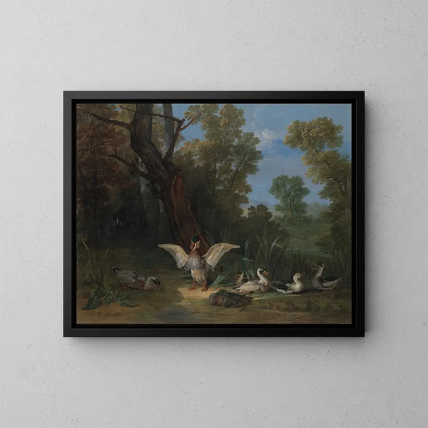 ænder, der hviler i solen - Jean-Baptiste Oudry — indrammet kunstværk på væggen