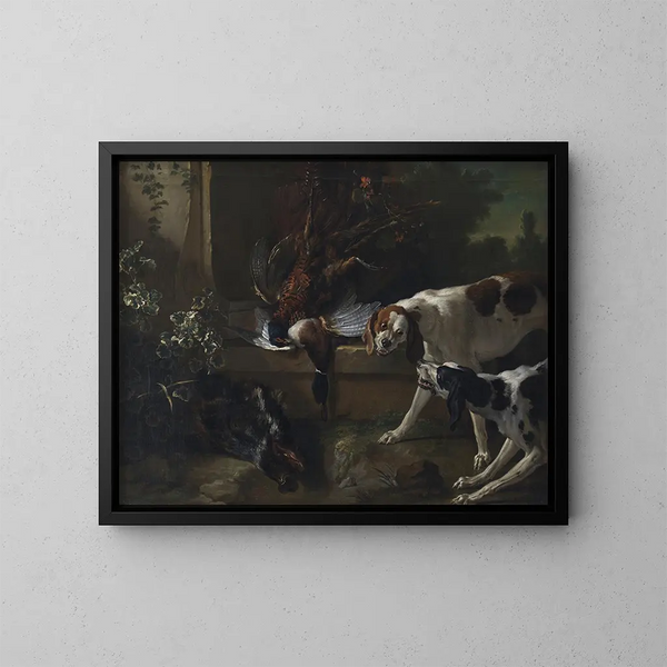 hunde med vildt og vilde fugle - Jean-Baptiste Oudry — indrammet kunstværk på væggen