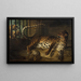 Leopard i bur konfronteret med to mastiffs - Jean-Baptiste Oudry — indrammet kunstværk på væggen