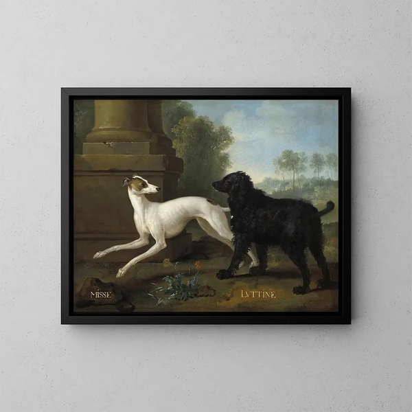 Misse og Luttine - Jean-Baptiste Oudry — indrammet kunstværk på væggen