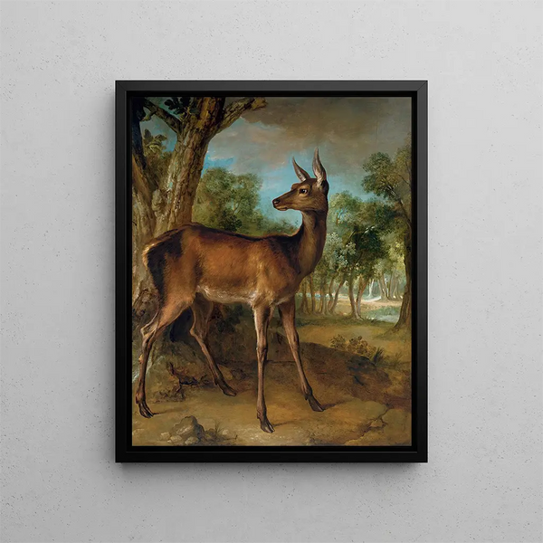 The Watchful Doe, biche aux Augets - Jean-Baptiste Oudry — indrammet kunstværk på væggen