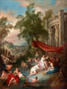 badepiger nær en fontæne, nymfer, der bader i en swimmingpool - Jean-Baptiste Pater — visning af kunstværket