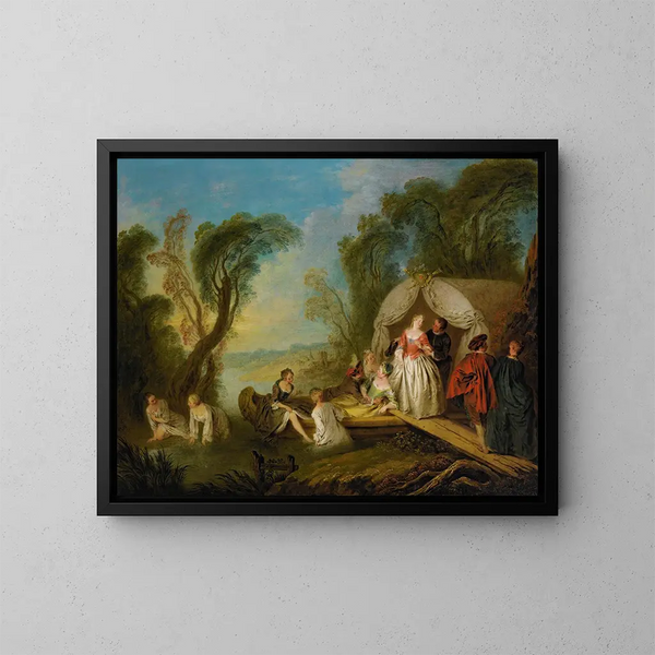 Fête galante: La barque de plaisir - Jean-Baptiste Pater — indrammet kunstværk på væggen
