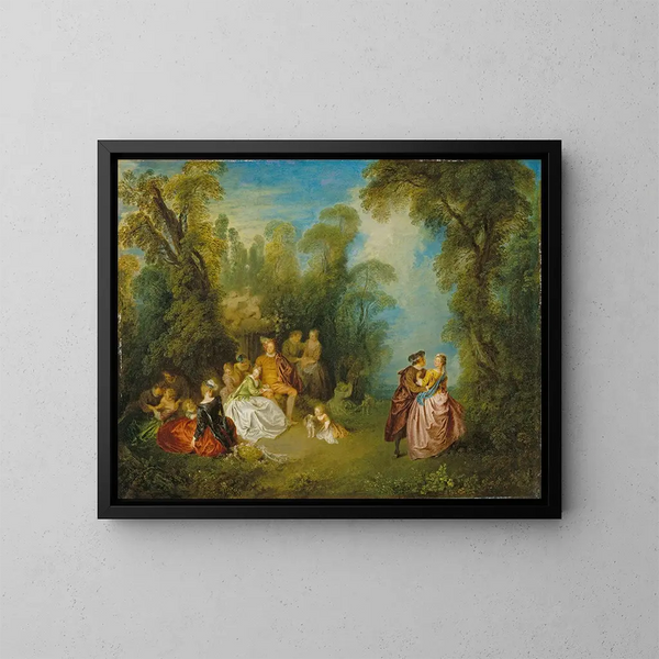 Fête galante nær en fontæne - Jean-Baptiste Pater — indrammet kunstværk på væggen
