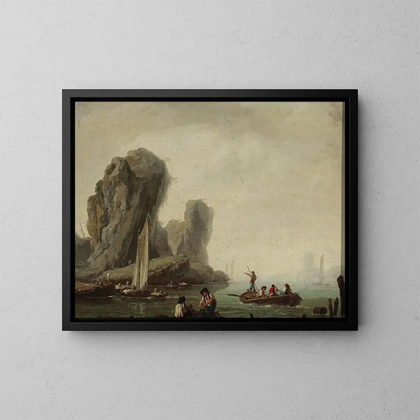 Vue de la mer avec des bateaux de pêche - Jean-Baptiste Pillement — indrammet kunstværk på væggen