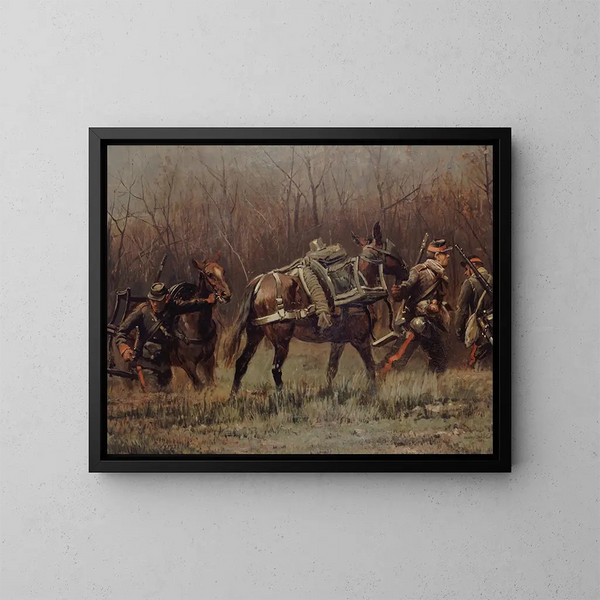 Scène militaire med ambulancemule, fragment af panoramaet af Champigny - Jean-Baptiste Édouard Detaille — indrammet kunstværk på væggen