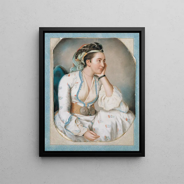 En kvinde i tyrkisk kjole - Jean-Étienne Liotard — indrammet kunstværk på væggen