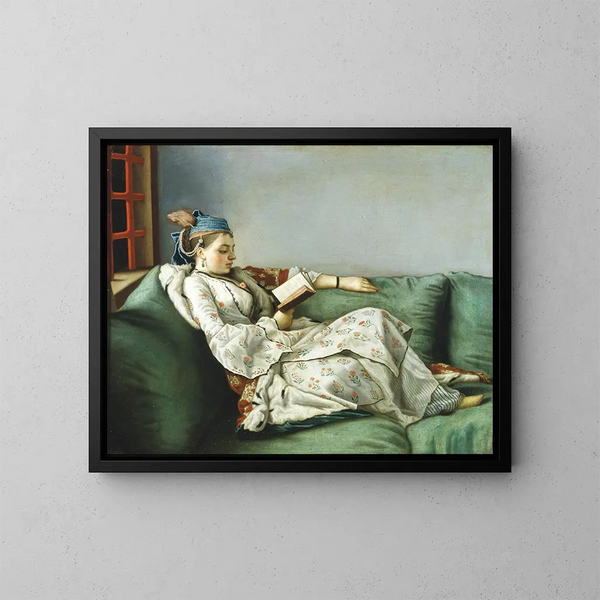 Portrait af Marie-Adélaïde af Frankrig i tyrkiske klæder - Jean-Étienne Liotard — indrammet kunstværk på væggen