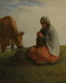 En hyrdinde, der strikker - Jean-François Millet — visning af kunstværket