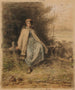 "Young Shepherdess Sitting on a Fence" - Jean-François Millet — visning af kunstværket