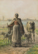 Landmandsmaleri med vej til markerne, hvor hans ko og får går - Jean-François Millet — visning af kunstværket