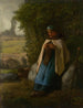 Bergère sidder på en klippe - Jean-François Millet — visning af kunstværket