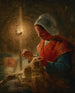 Kvinde, der syr ved lyset af en lampe - Jean-François Millet — visning af kunstværket