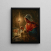 Kvinde, der syr ved lyset af en lampe - Jean-François Millet — indrammet kunstværk på væggen
