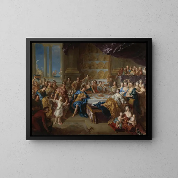maleriet "Le festin de Didon et Énée", et allegorisk portræt af familien af hertugen og hertuginden af Maine - Jean-François de Troy — indrammet kunstværk på væggen
