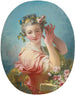 En ung kvinde, der pynter sit pudrede hår med en buket roser - Jean-Honoré Fragonard — visning af kunstværket