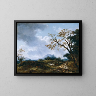 Landskabsmaleri med tillfældig regnbyge - Jean-Honoré Fragonard — indrammet kunstværk på væggen