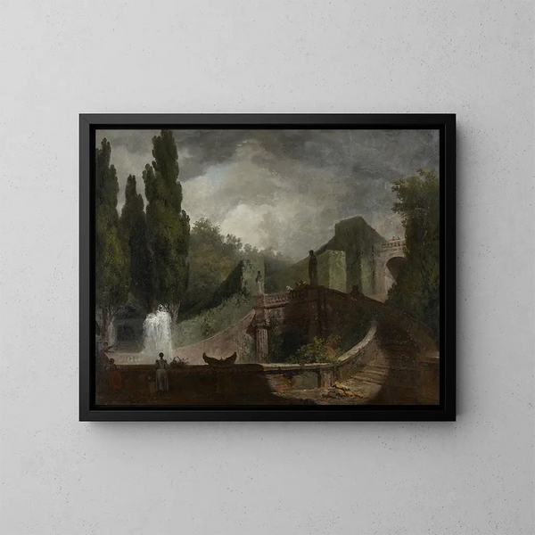 Lyst til et kunsttryk af det monumentale trappebillede fra Villa d'Este i Tivoli - Jean-Honoré Fragonard — indrammet kunstværk på væggen