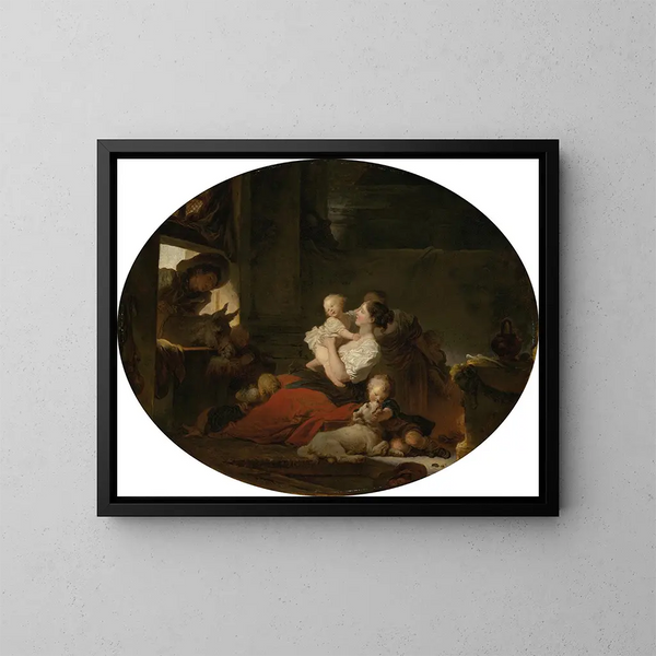 Den lykkelige familie - Jean-Honoré Fragonard — indrammet kunstværk på væggen