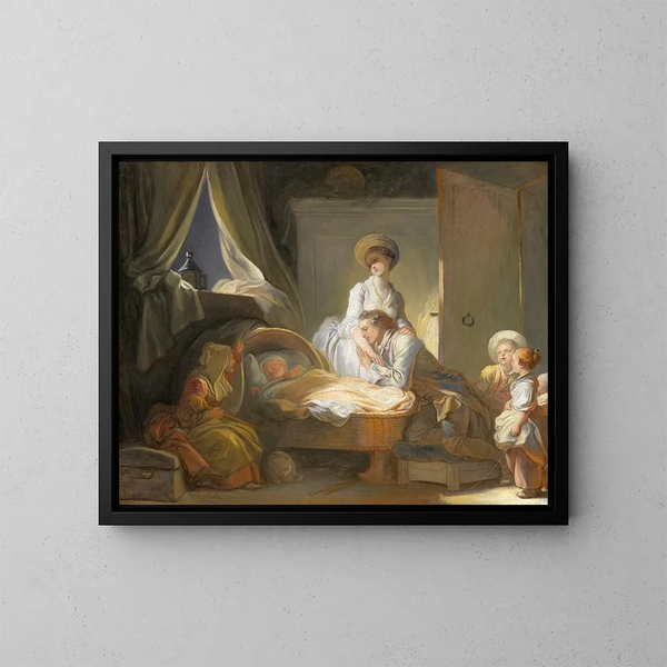 La Visite à la Crèche - Jean-Honoré Fragonard — indrammet kunstværk på væggen